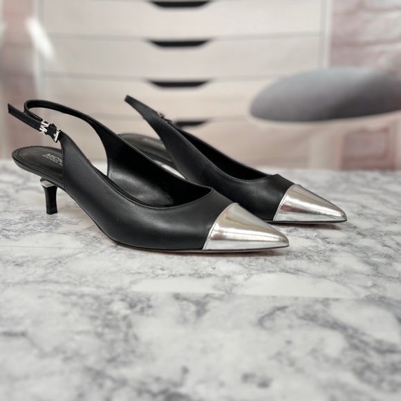Michael Kors Kadence Leather Cap-Toe Slingback Mid Pump 7 - Picture 1 of 9